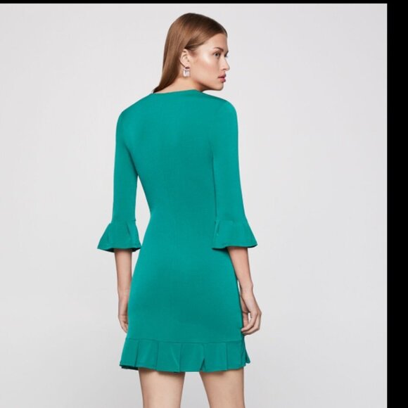 BCBGeneration Ruffle Wrap Dress 3/4 bell sleeves liquid knit XS - Picture 3 of 8